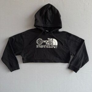 The‎ North Face Cropped Hoodie Women's XL Black Logo Graphic Pullover